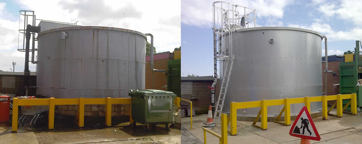Servicing sprinkler system tanks - before and after